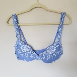 La Perla Balconette Lace Floral Cornflower Blue Bra